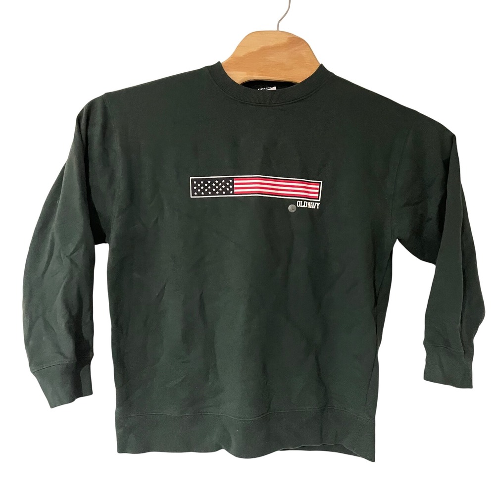 Y2K Old Navy Women's American Flag Graphic‎ Crewneck Sweatshirt Green Large READ